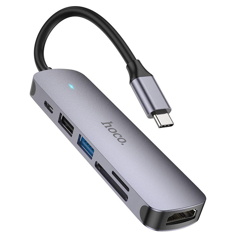 Adaptador Hoco HB28 Tipo C a HDTV USB3.0 USB2.0 SD TF PD gris-6