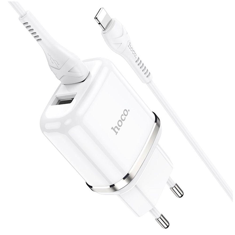 Cargador Hoco N4 2.4A Cable Lightnin Doble USB Blanco-0