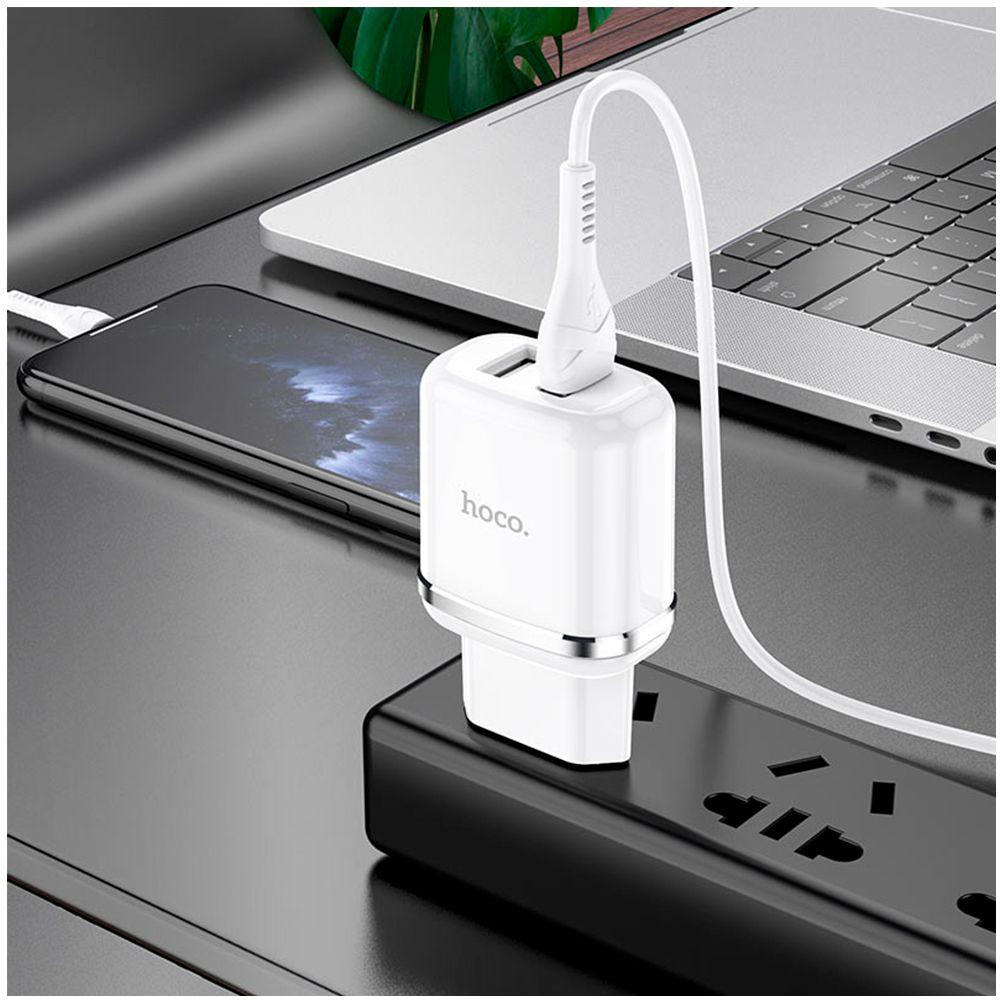 Cargador Hoco N4 2.4A Cable Lightnin Doble USB Blanco-8