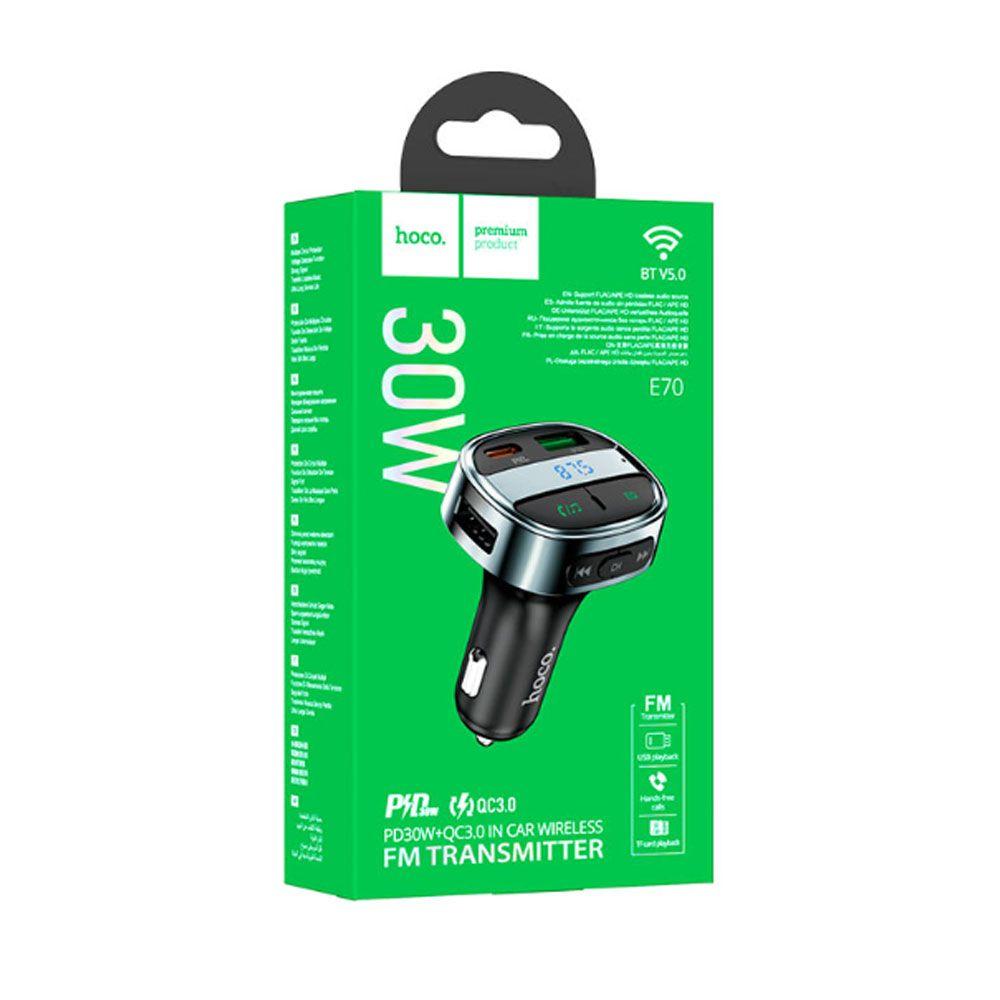 Transmisor Bluetooth FM para Auto Hoco E70 PD30W QC3.0 Negro-4