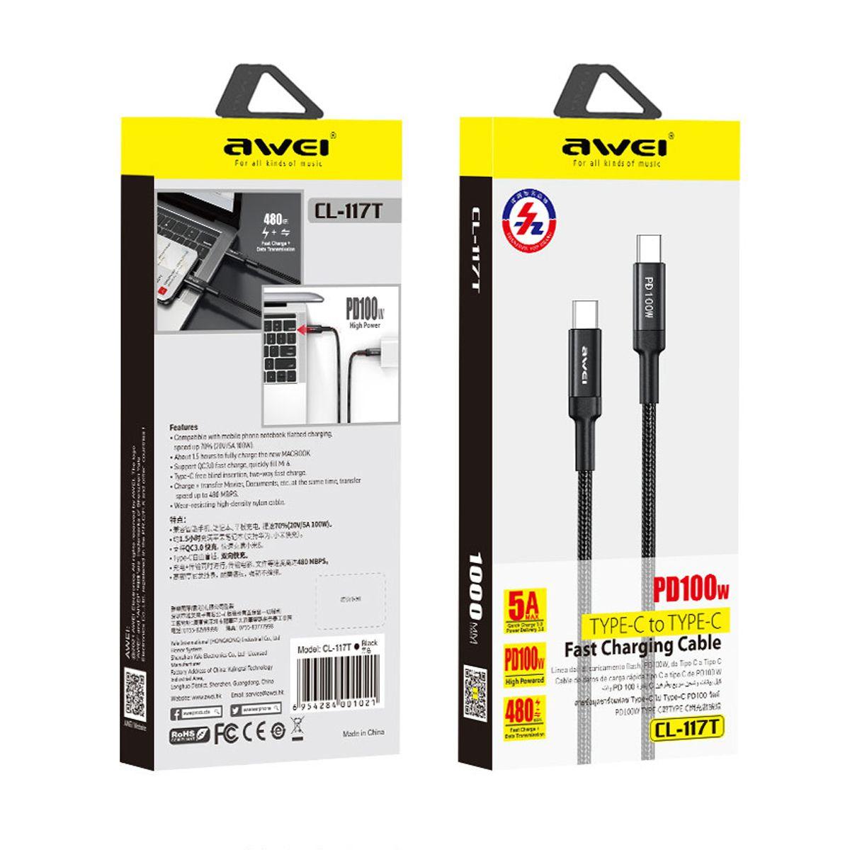 Cable Awei CL-117T Tipo C a C 100W Negro-6