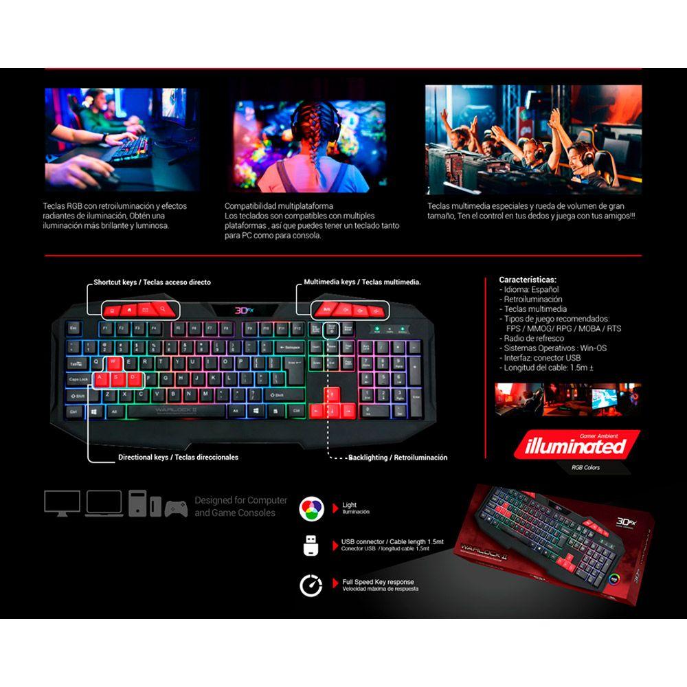 Teclado Gamer 3DFX Warlock 2 USB 1.5m Negro-2