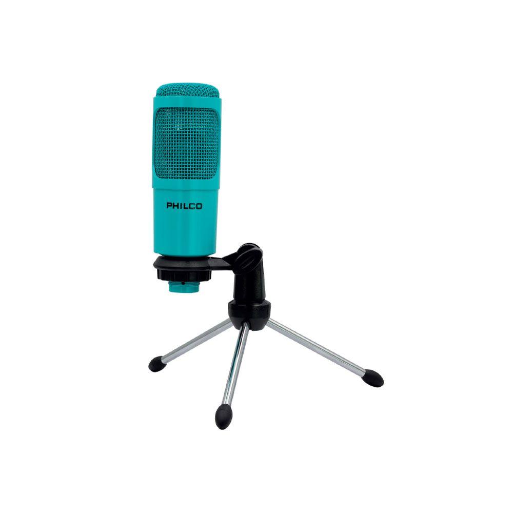 Micrófono De Condensador Philco streaming USB Azul + tripode-0