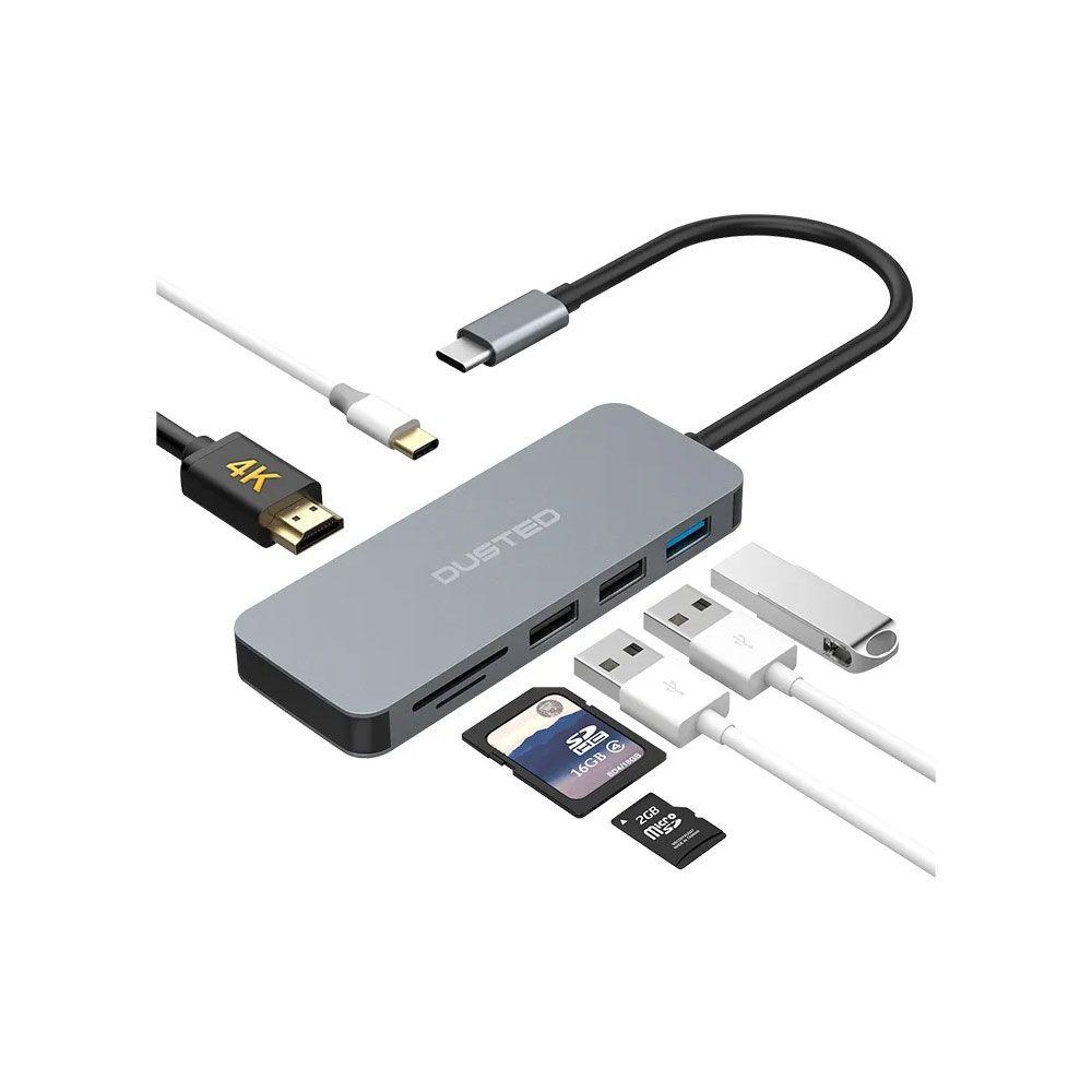 Hub Dusted USB C adaptador Multipuertos 7 en 1 Gris-0