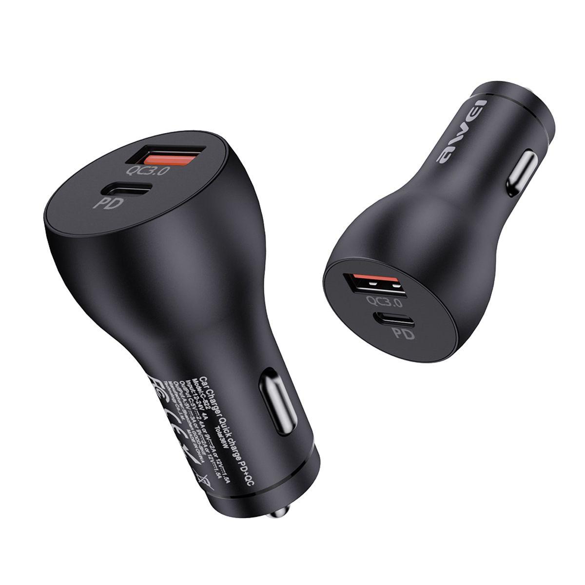 Cargador para autos Awei C-822 Tipo A + C Negro-2