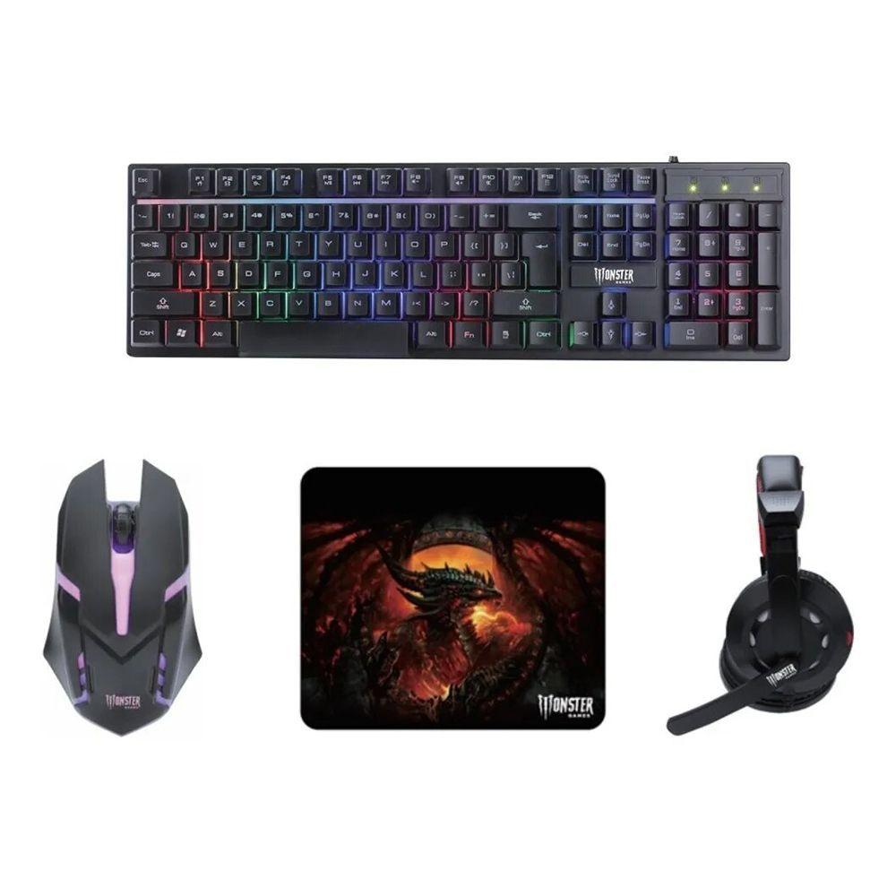 Kit gamer Monster Insertion Teclado Mouse Audífonos MousePad-1