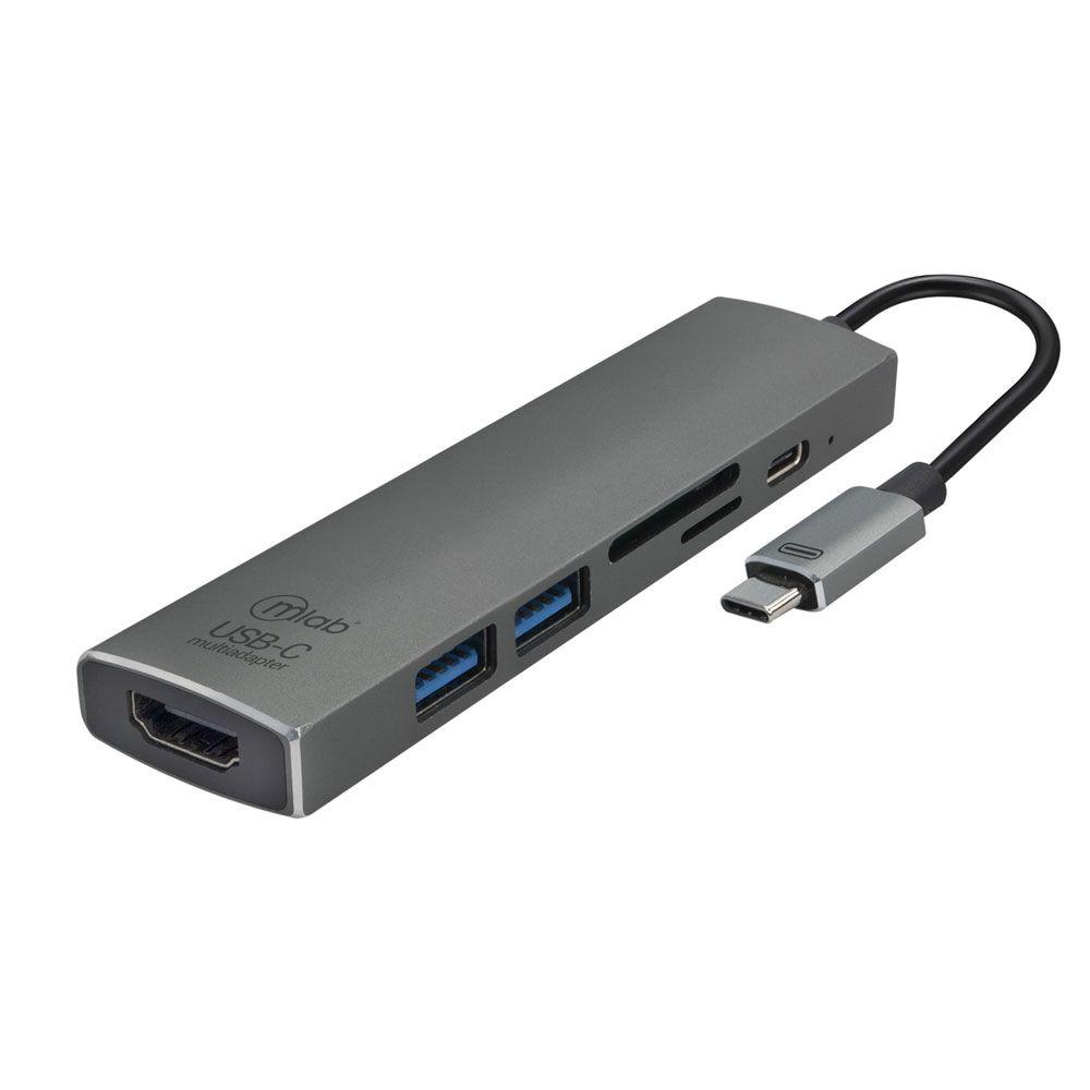 Adaptador MLab 8863 6 en 1 Tipo C a HDMI USB 3.0x2 SD TF PD-3