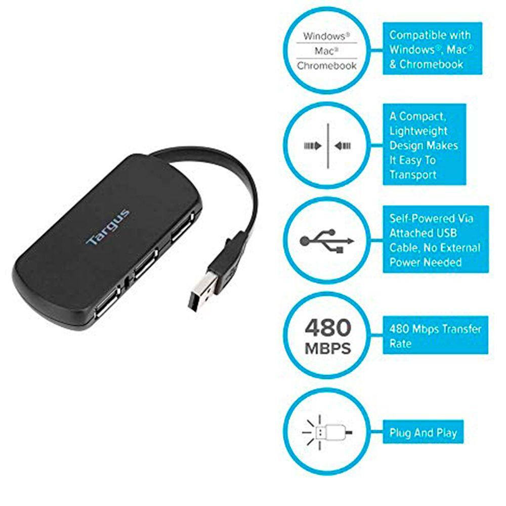 Hub Targus ACH114 USB 2.0 4 Puertos alta velocidad Negro-6