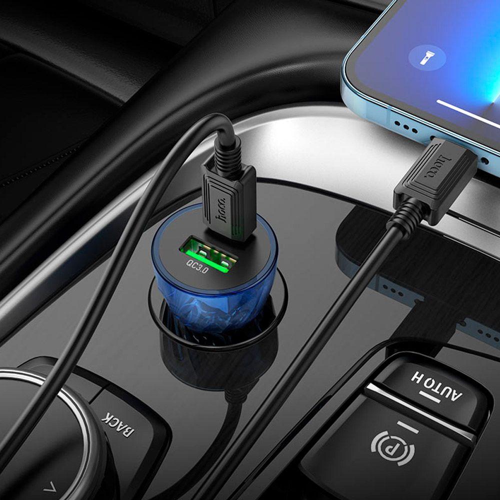 Cargador para Auto Hoco Z47 Discovery Tipo C QC3.0 Azul-3
