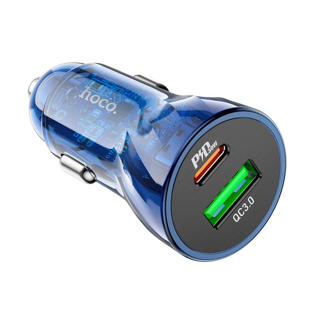 Cargador para Auto Hoco Z47 Discovery Tipo C QC3.0 Azul-4