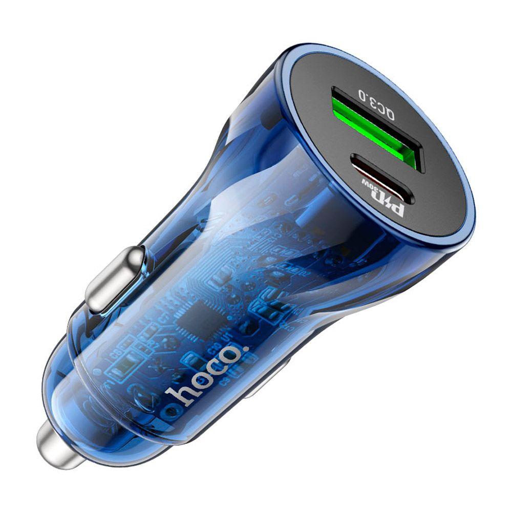 Cargador para Auto Hoco Z47 Discovery Tipo C QC3.0 Azul-5