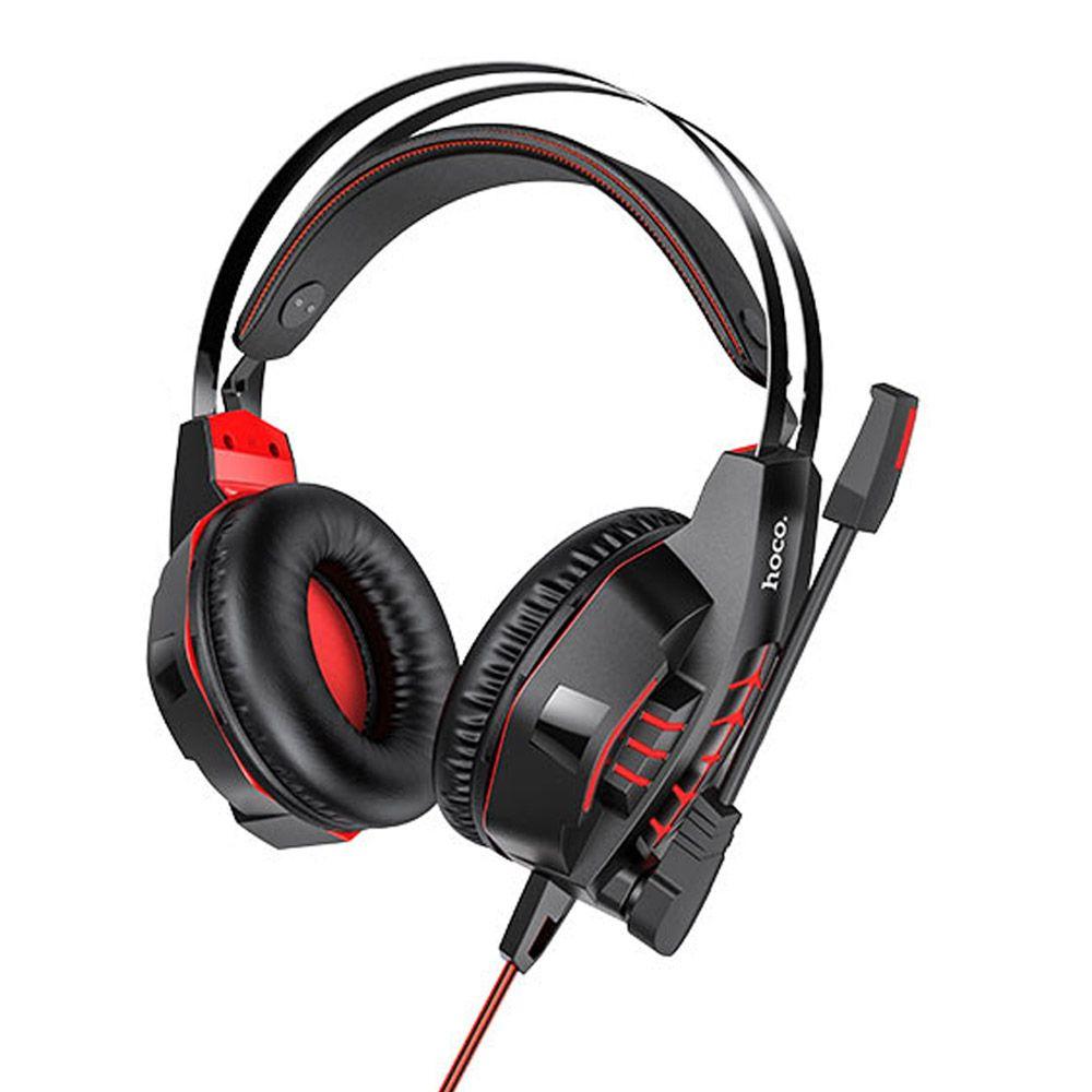 Audifonos Gamer Hoco W102 Cool tour 3.5mm USB 2m Negro Rojo-3