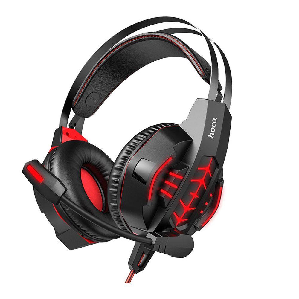 Audifonos Gamer Hoco W102 Cool tour 3.5mm USB 2m Negro Rojo-6