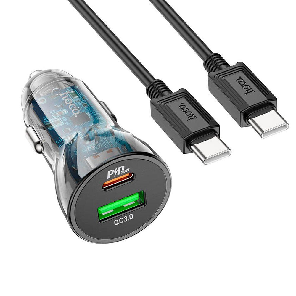 Cargador para Auto Hoco Z47A PD a PD PD30W QC3.0 Negro-1