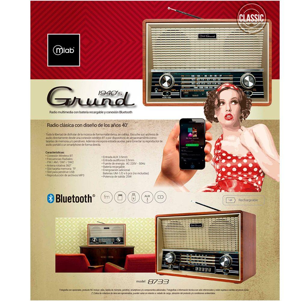 Parlante MLab 8733 Retro Grund Bluetooth USB FM-2
