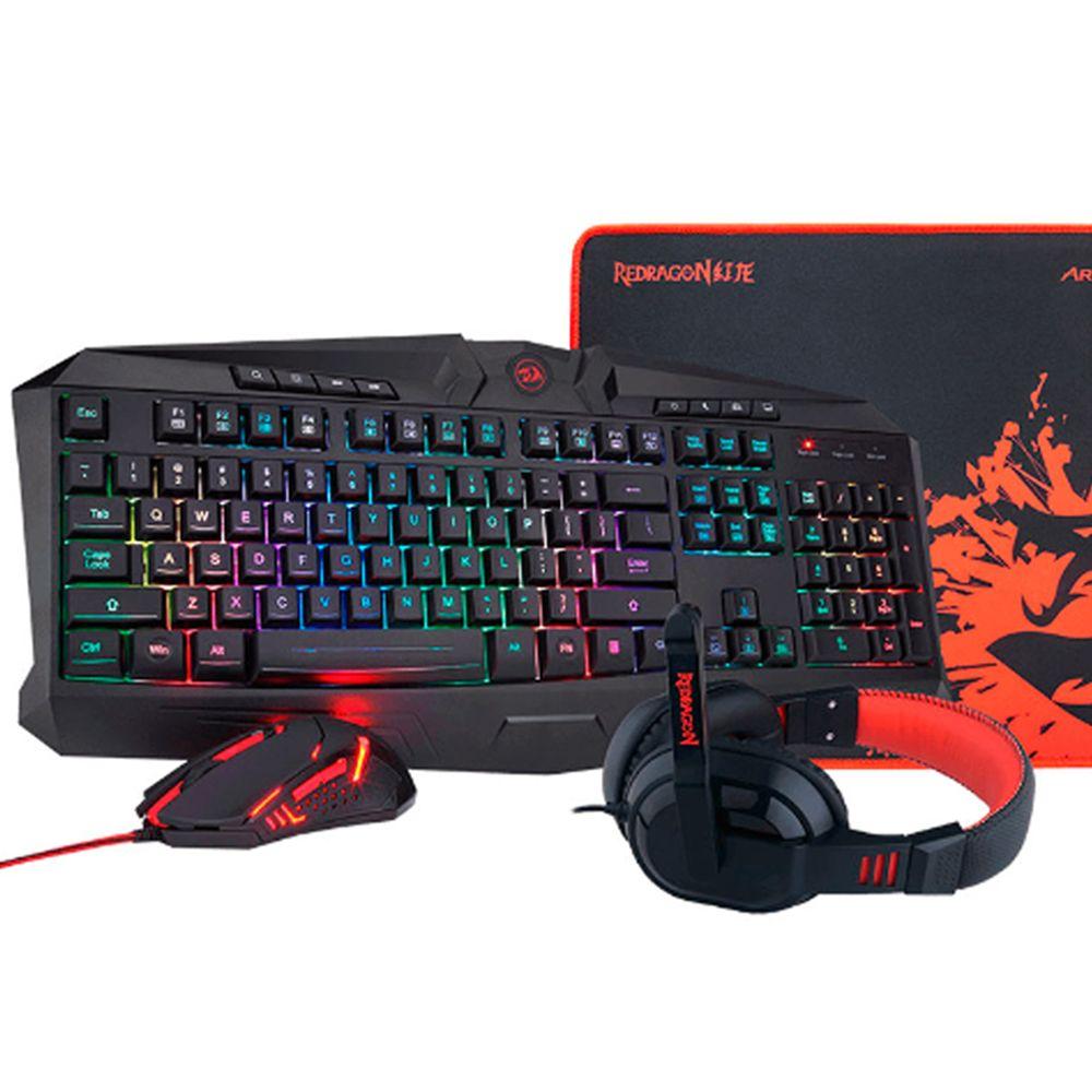 Kit Teclado Mouse Audífono y Mousepad Redragon S101-BA-1-8
