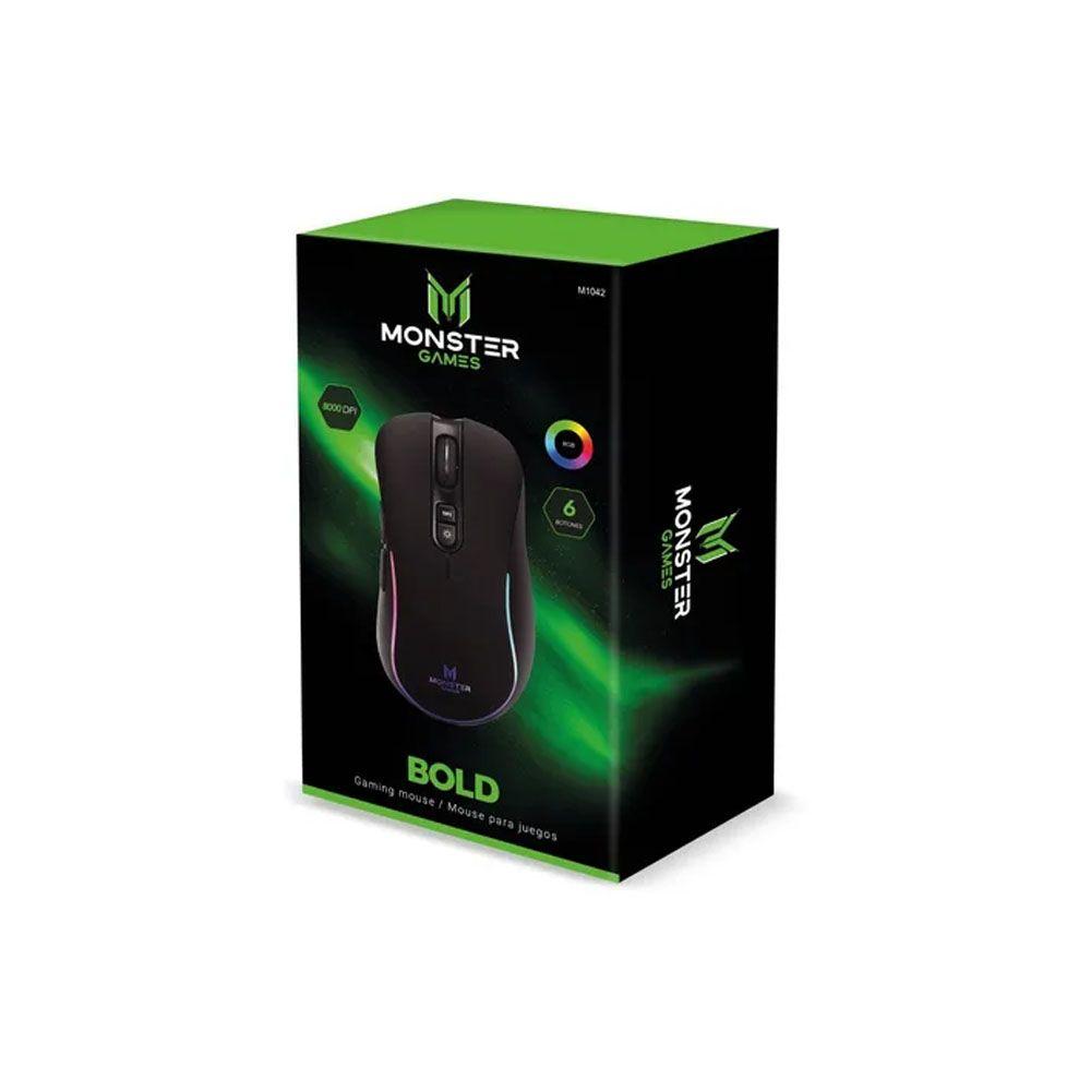 Mouse Gamer Monster Bold RGB 8000 DPI 1.5m Negro-2