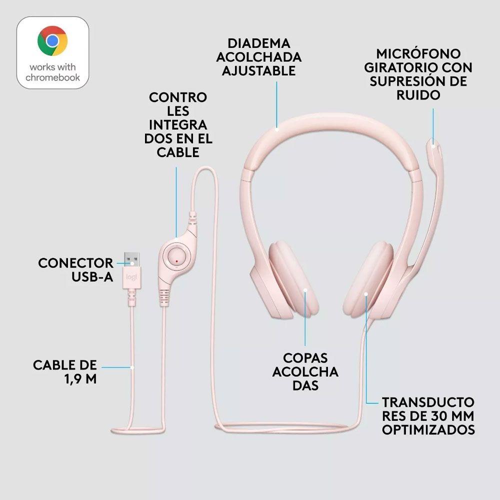 Audifonos Logitech H390 Headset USB para computadora Rosado-1