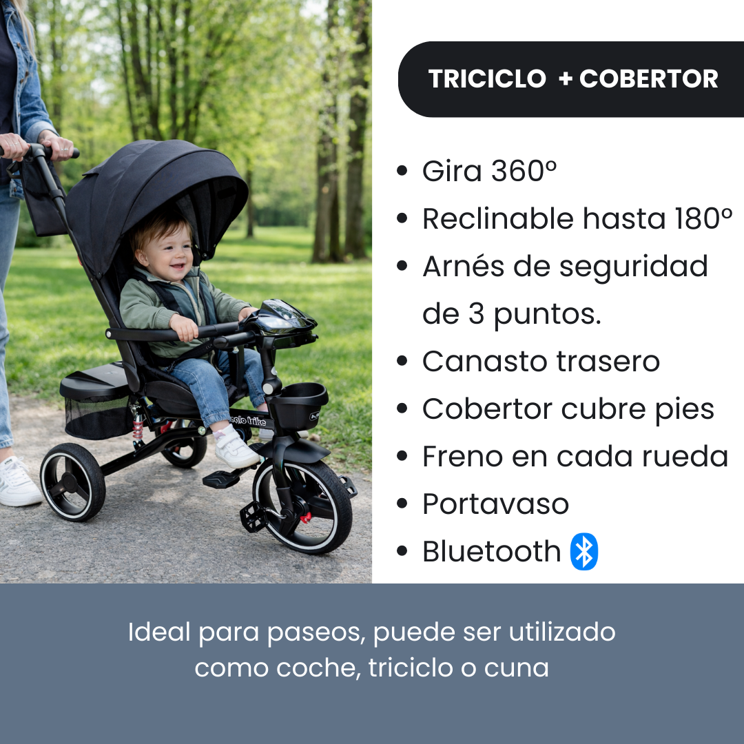 TRICICLO BEBEGLO TRIKE PLUS CON COBERTOR NEGRO RS 4090 5 MULTIETAPAS-2