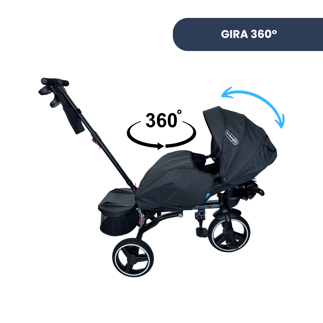 TRICICLO BEBEGLO TRIKE PLUS CON COBERTOR NEGRO RS 4090 5 MULTIETAPAS-5