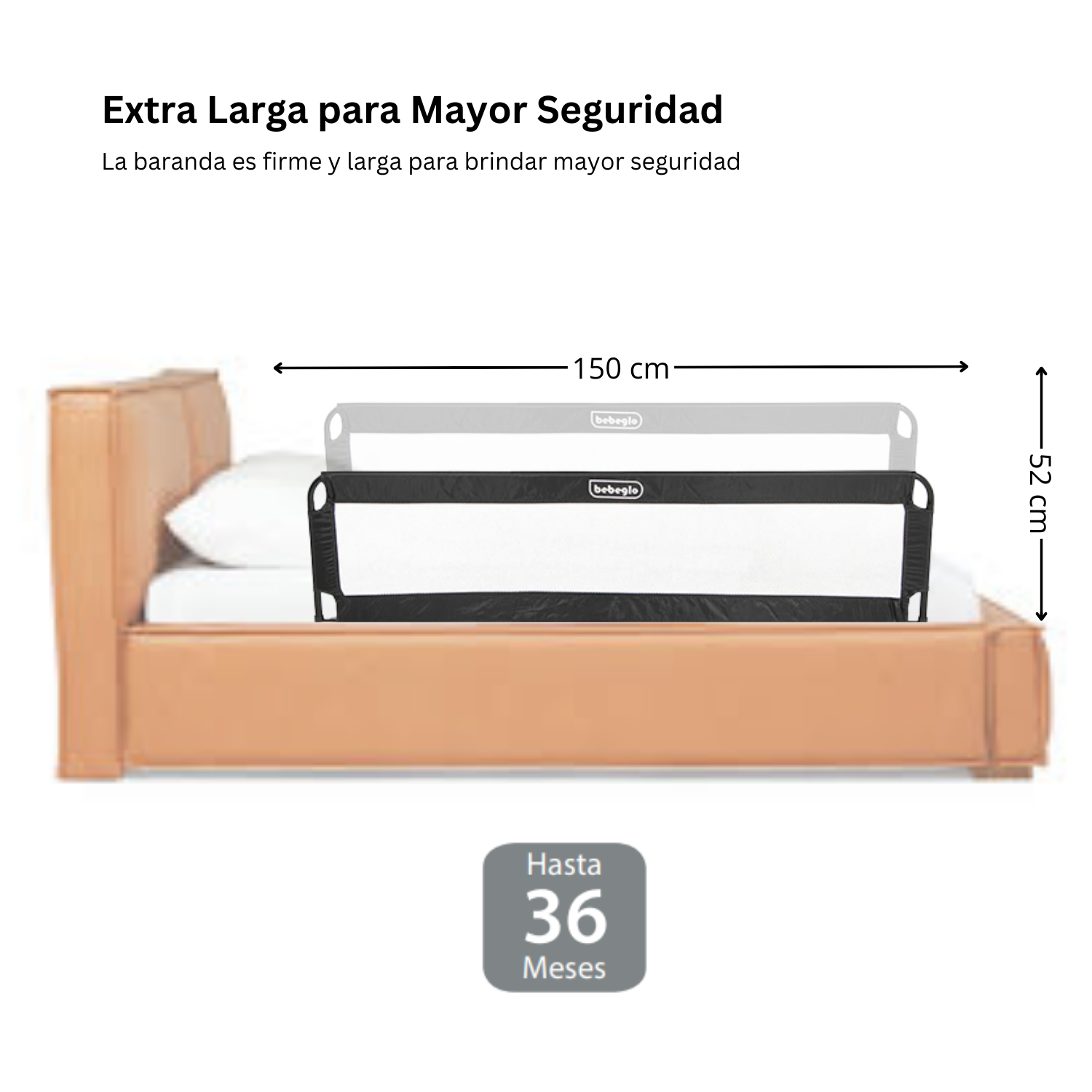 Baranda De Cama Seguridad Bebé Box Spring 150x52cm Rs-80052-3 Negro-1
