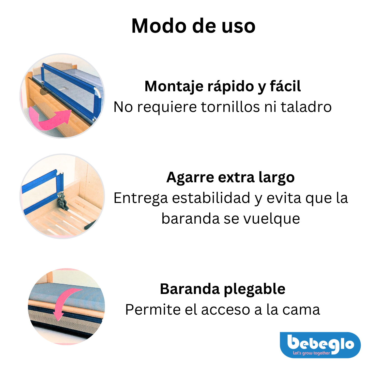 Baranda De Seguridad Bebé Cama Bebeglo Celeste 152x44cm-1