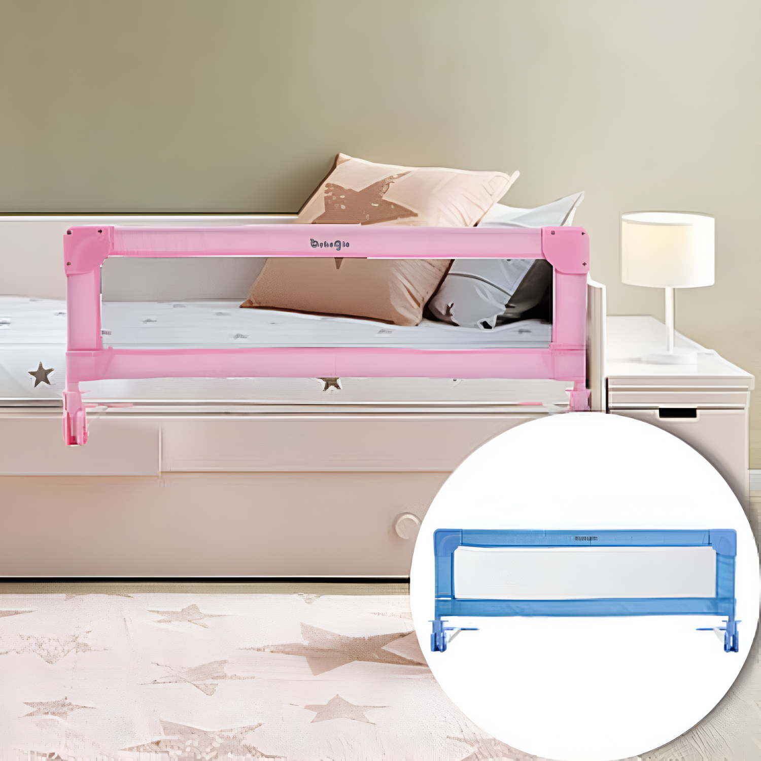 Baranda De Seguridad Bebé Cama Bebeglo Celeste 152x44cm-2