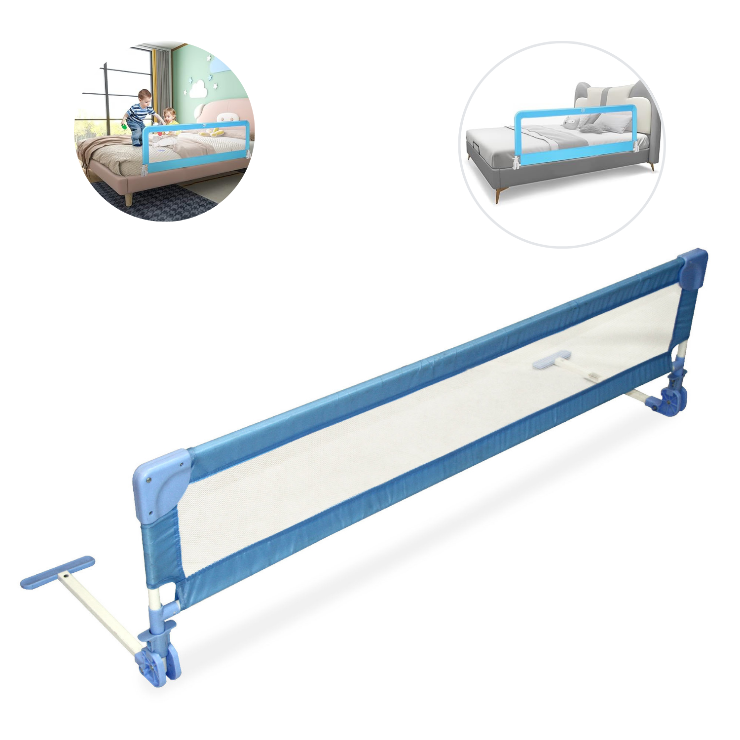 Baranda De Seguridad Bebé Cama Bebeglo Celeste 152x44cm-4