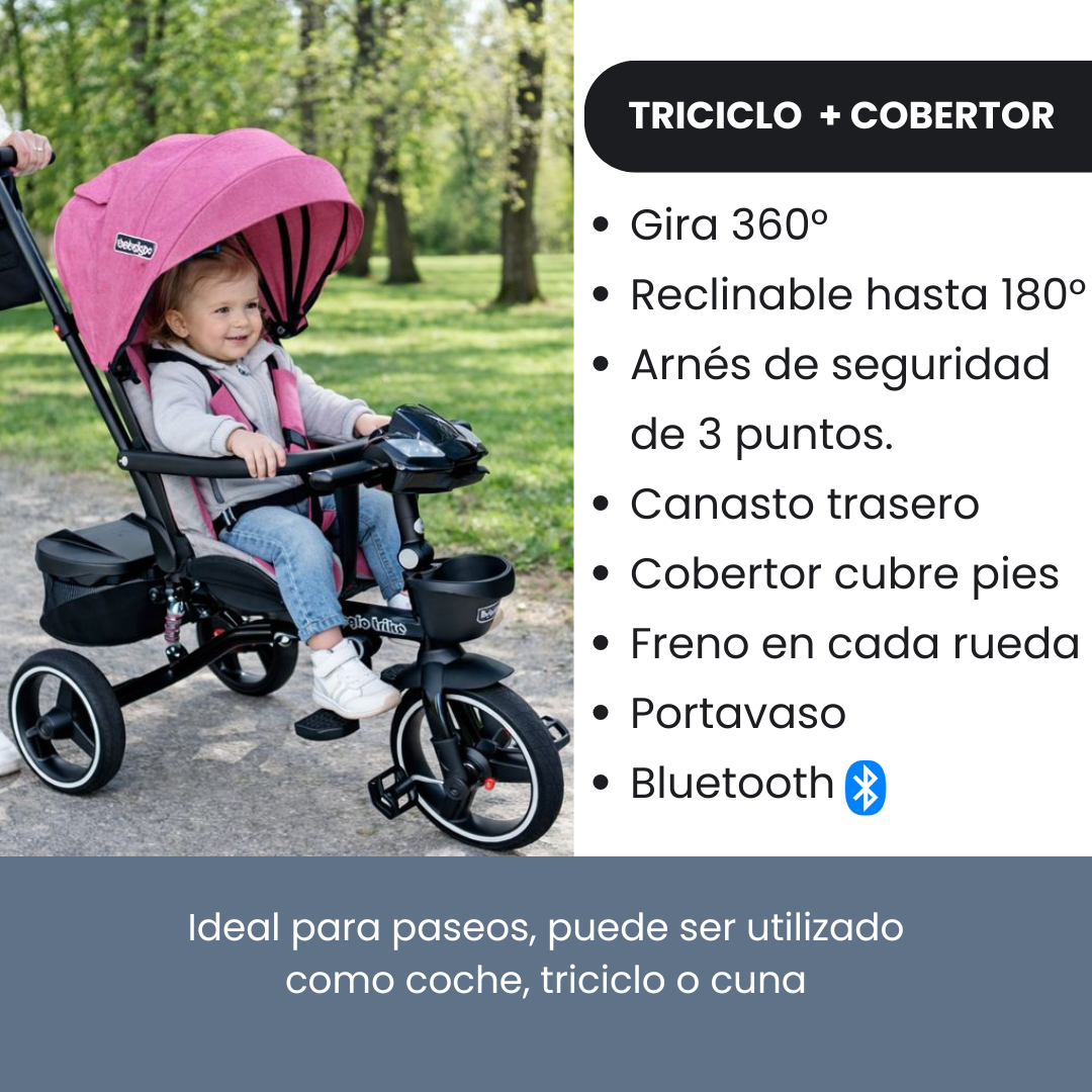 TRICICLO TRIKE PLUS CON COBERTOR MULTIETAPAS RS 4090 6 FUCSIA-5