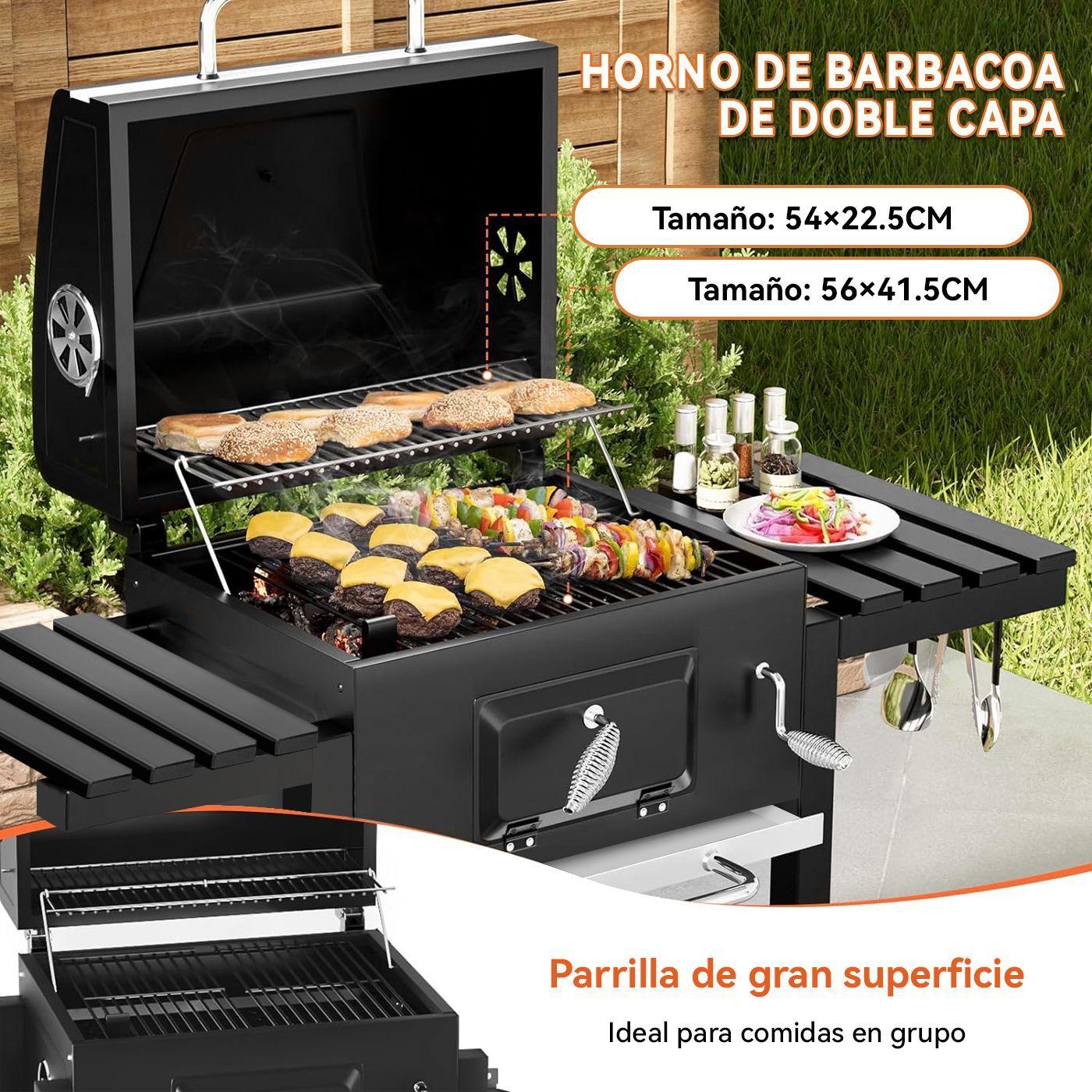 Parrilla a Carbon con Ruedas y 2 Bandejas laterales 135x47 5x106cm-3
