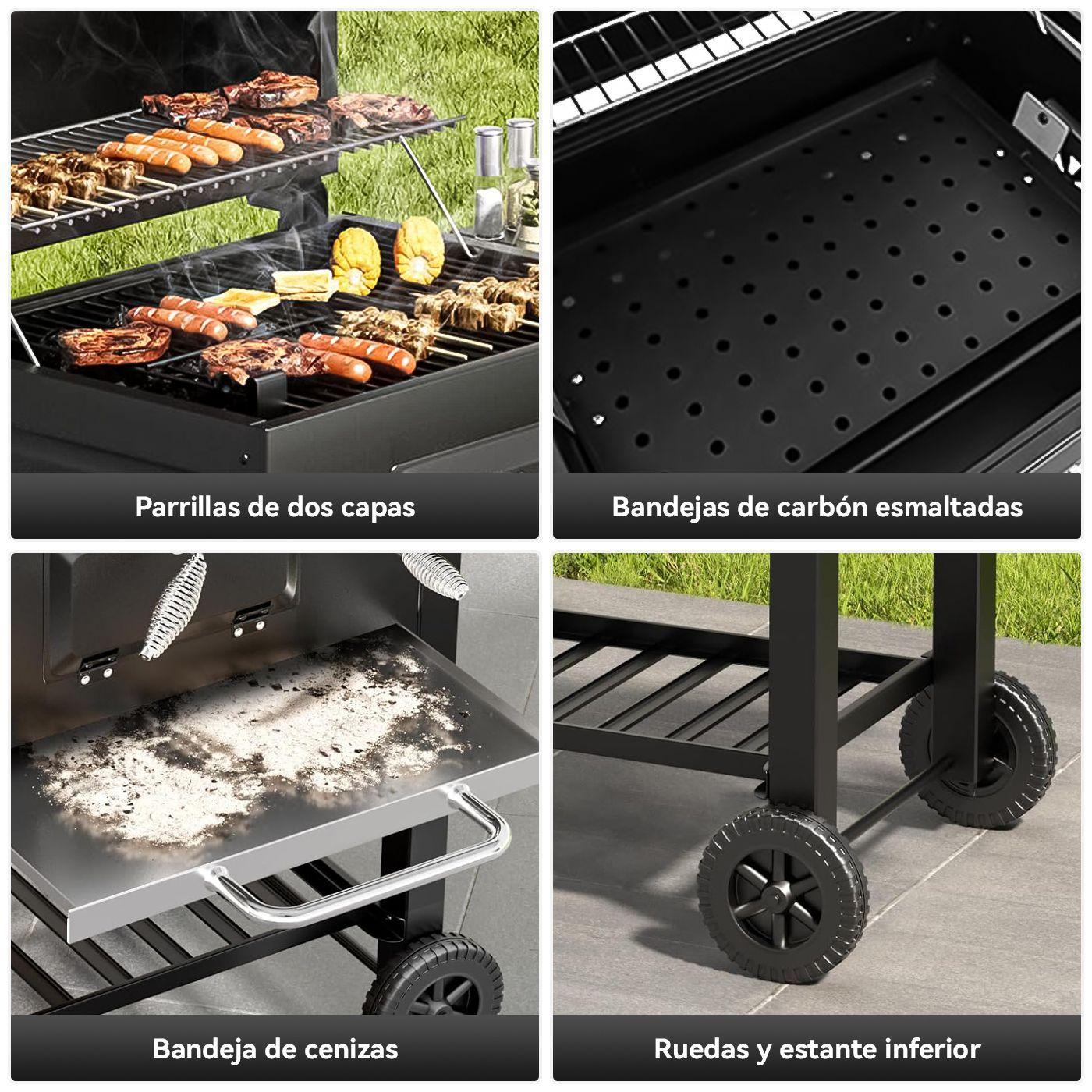 Parrilla a Carbon con Ruedas y 2 Bandejas laterales 135x47 5x106cm-6