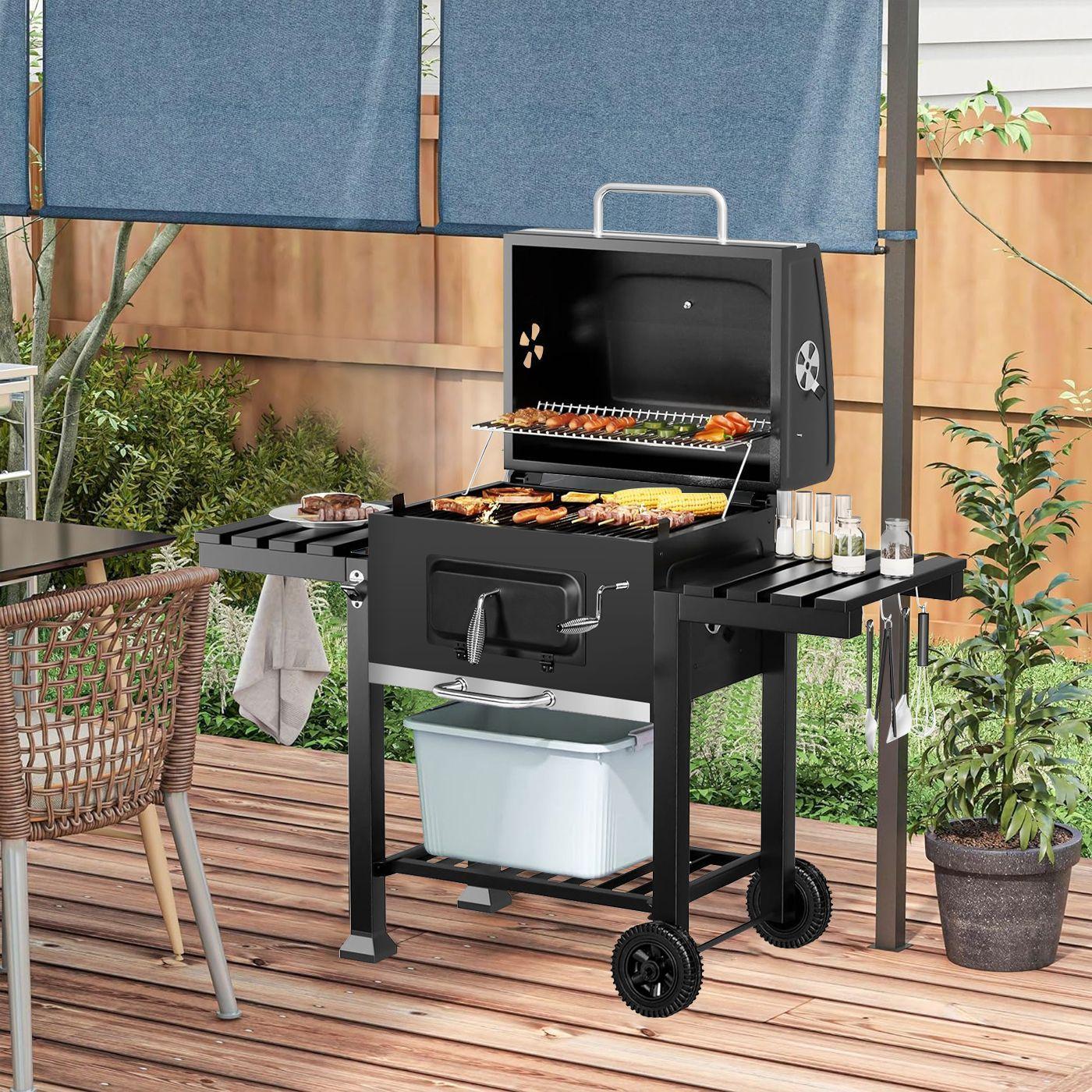 Parrilla a Carbon con Ruedas y 2 Bandejas laterales 135x47 5x106cm-7
