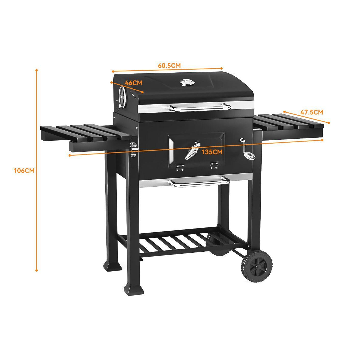 Parrilla a Carbon con Ruedas y 2 Bandejas laterales 135x47 5x106cm-8