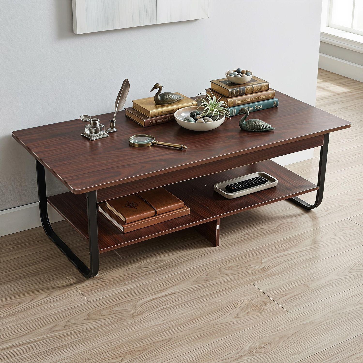 Mesa De Centro Rectangular Estilo Rustico de 2 Niveles-6