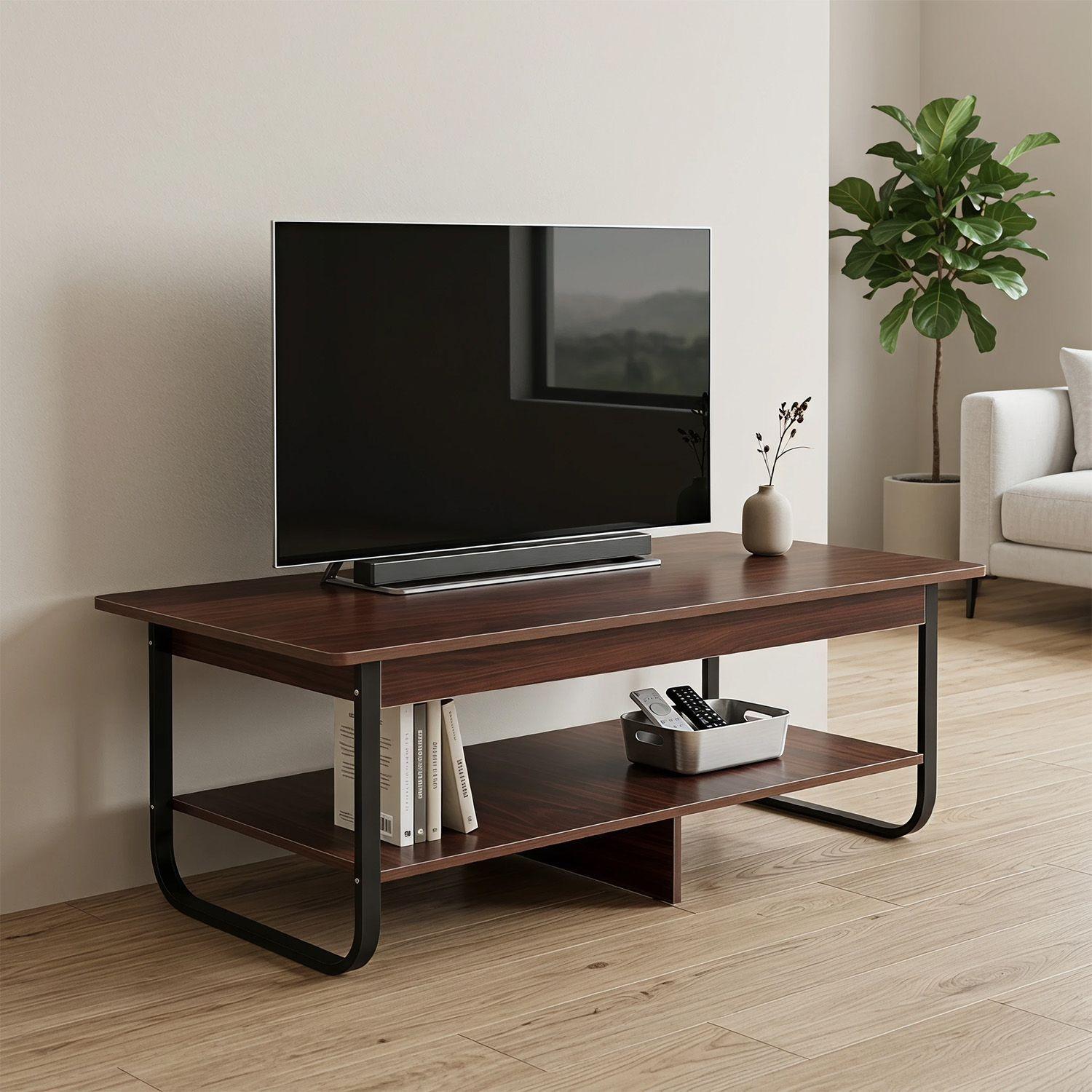 Mesa De Centro Rectangular Estilo Rustico de 2 Niveles-7
