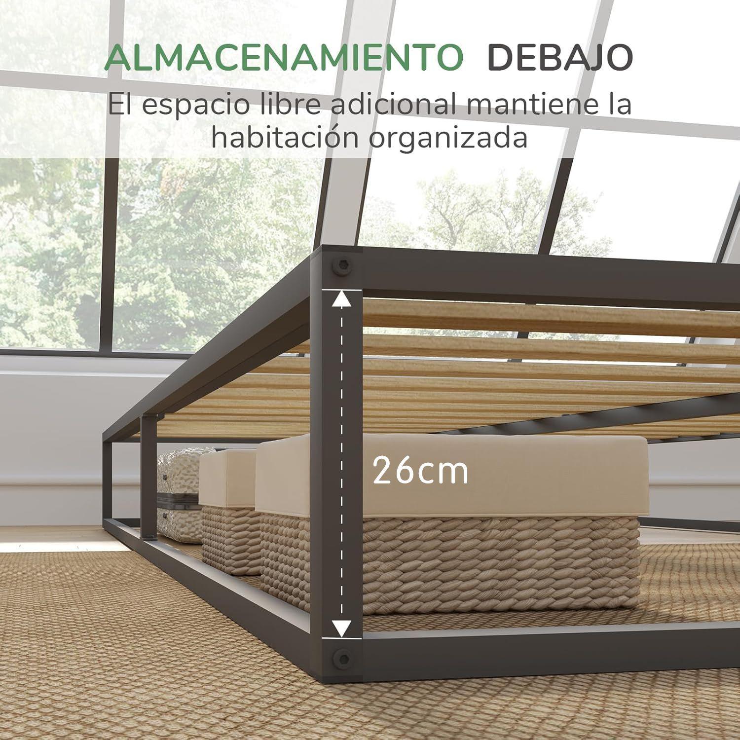 Base de Cama 1,5 Plazas Metelica con Listones de Madera 105x190x30 cm-4