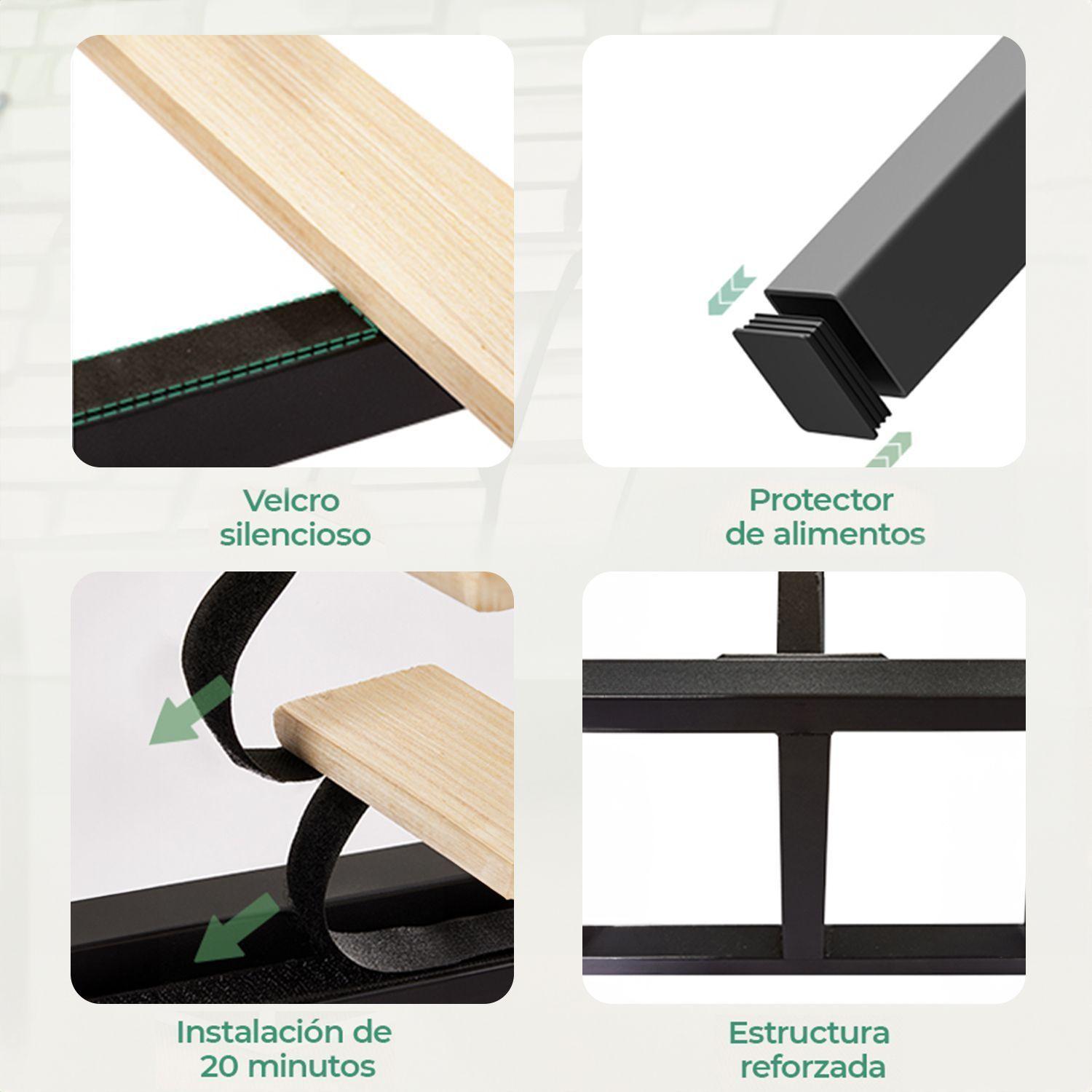 Base de Cama 1,5 Plazas Metelica con Listones de Madera 105x190x30 cm-5
