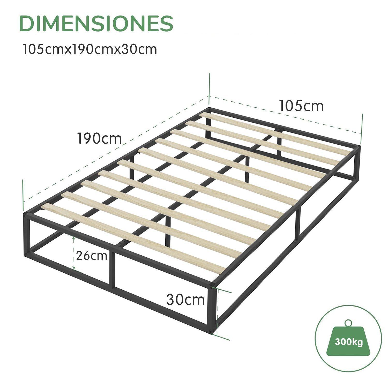 Base de Cama 1,5 Plazas Metelica con Listones de Madera 105x190x30 cm-7