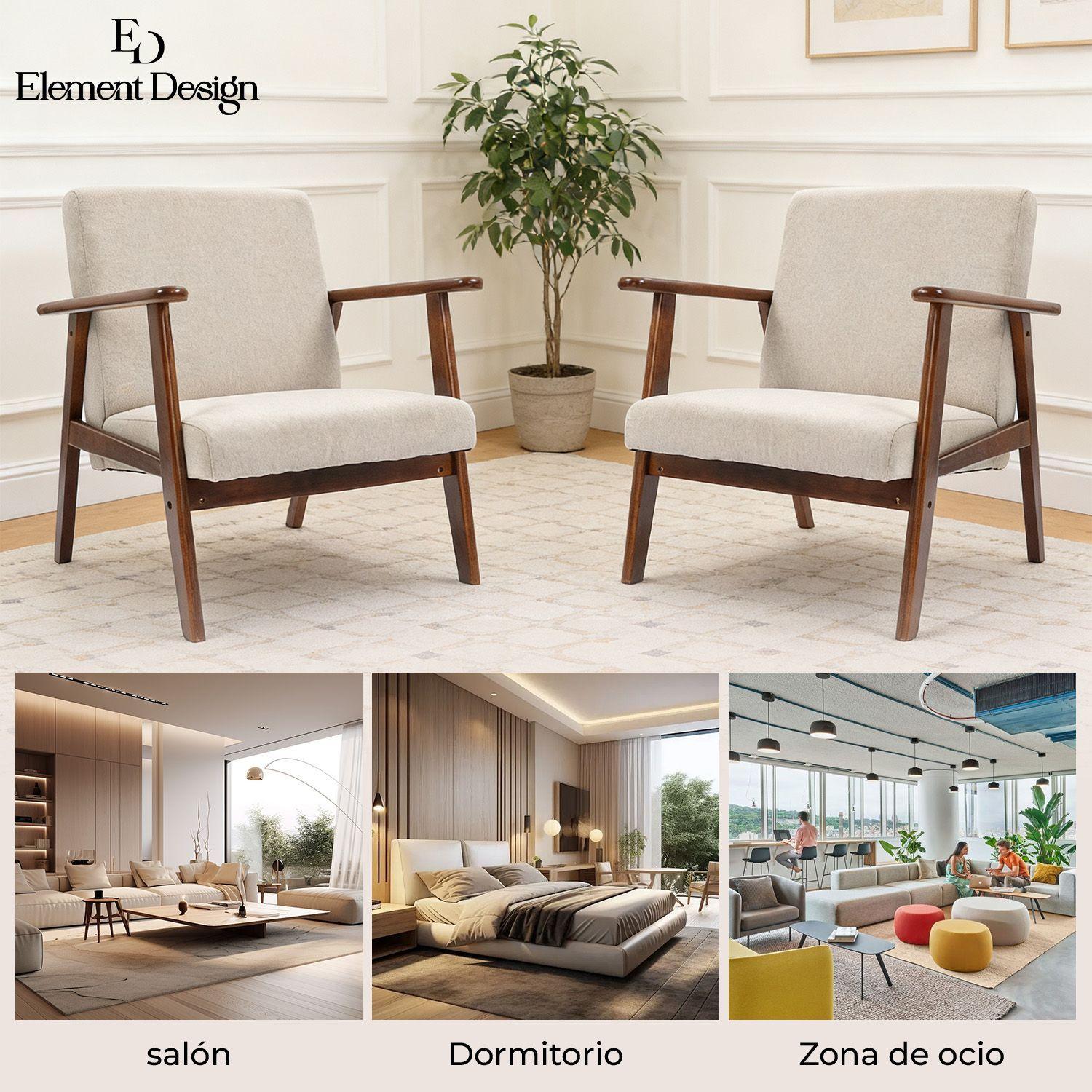 Poltrona Elide Madera Color MielTaupe Moderna para Living Dormitorio-2