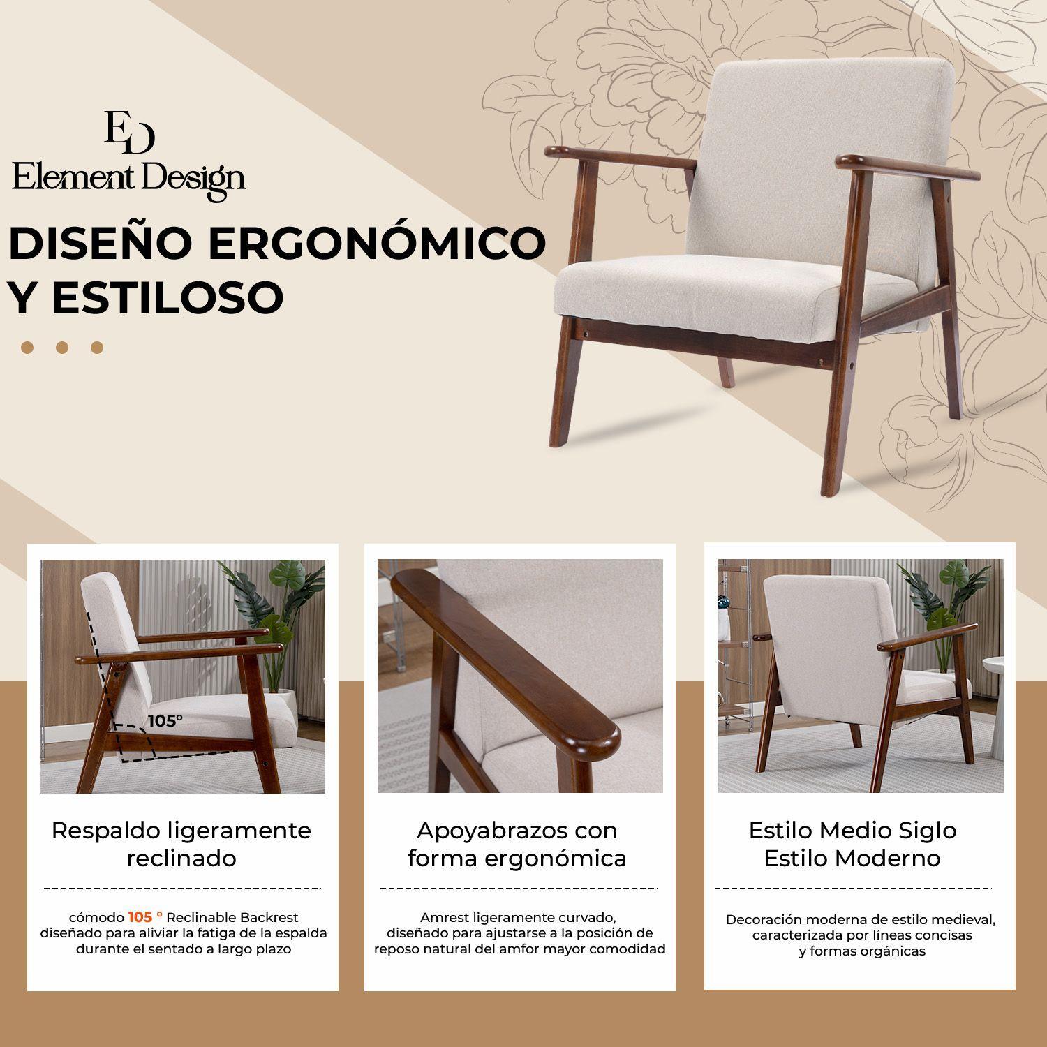 Poltrona Elide Madera Color MielTaupe Moderna para Living Dormitorio-3