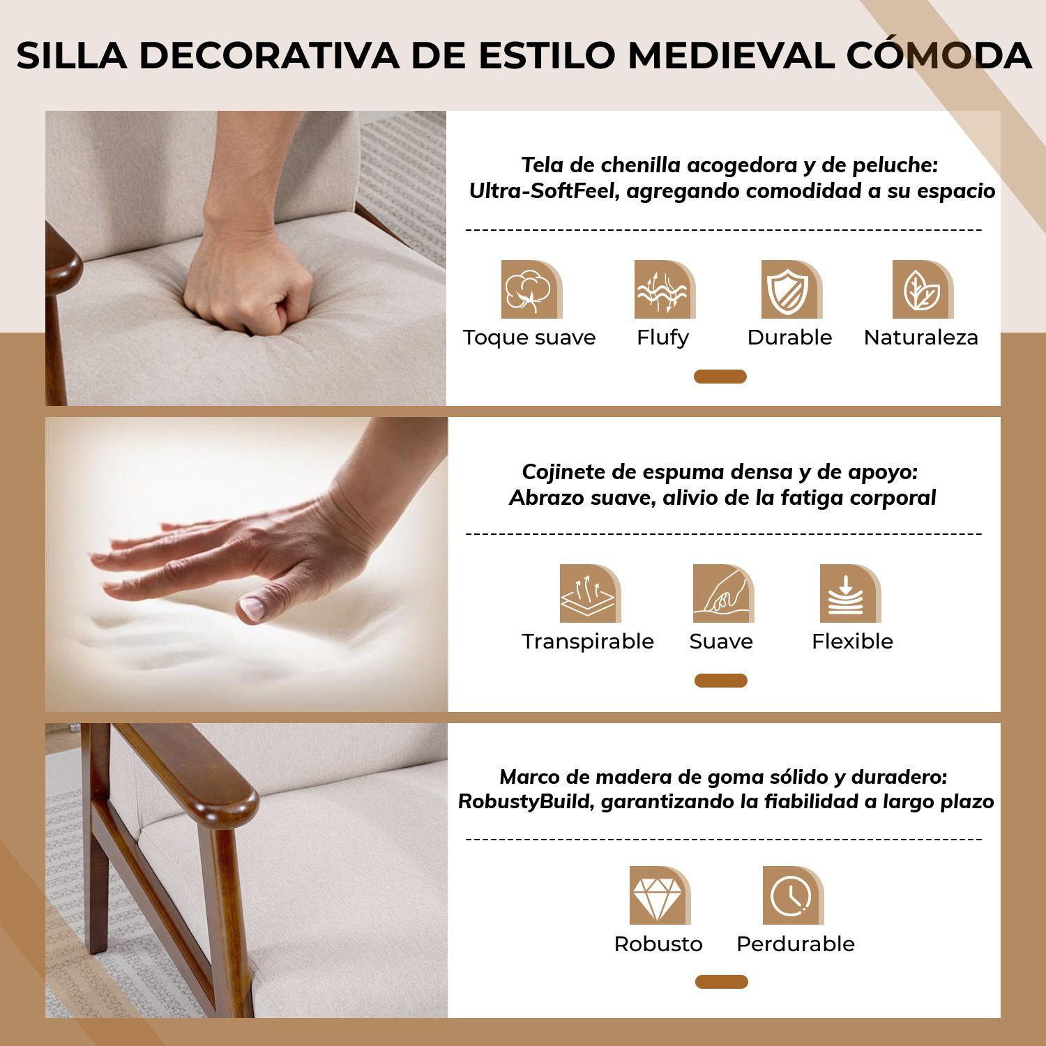 Poltrona Elide Madera Color MielTaupe Moderna para Living Dormitorio-4