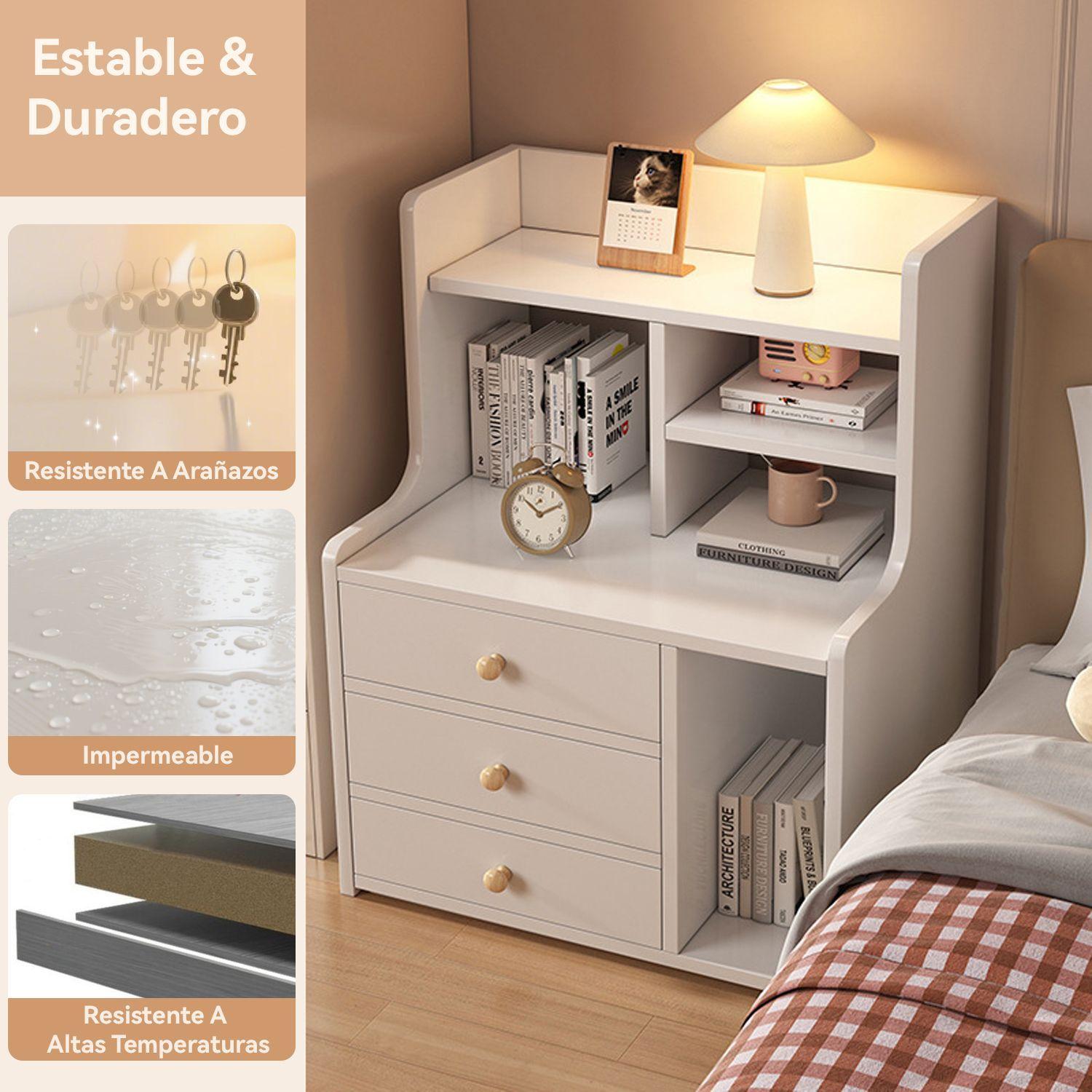 Velador 3 Niveles Con Cajones Color Blanco 50x30x70 cm-5