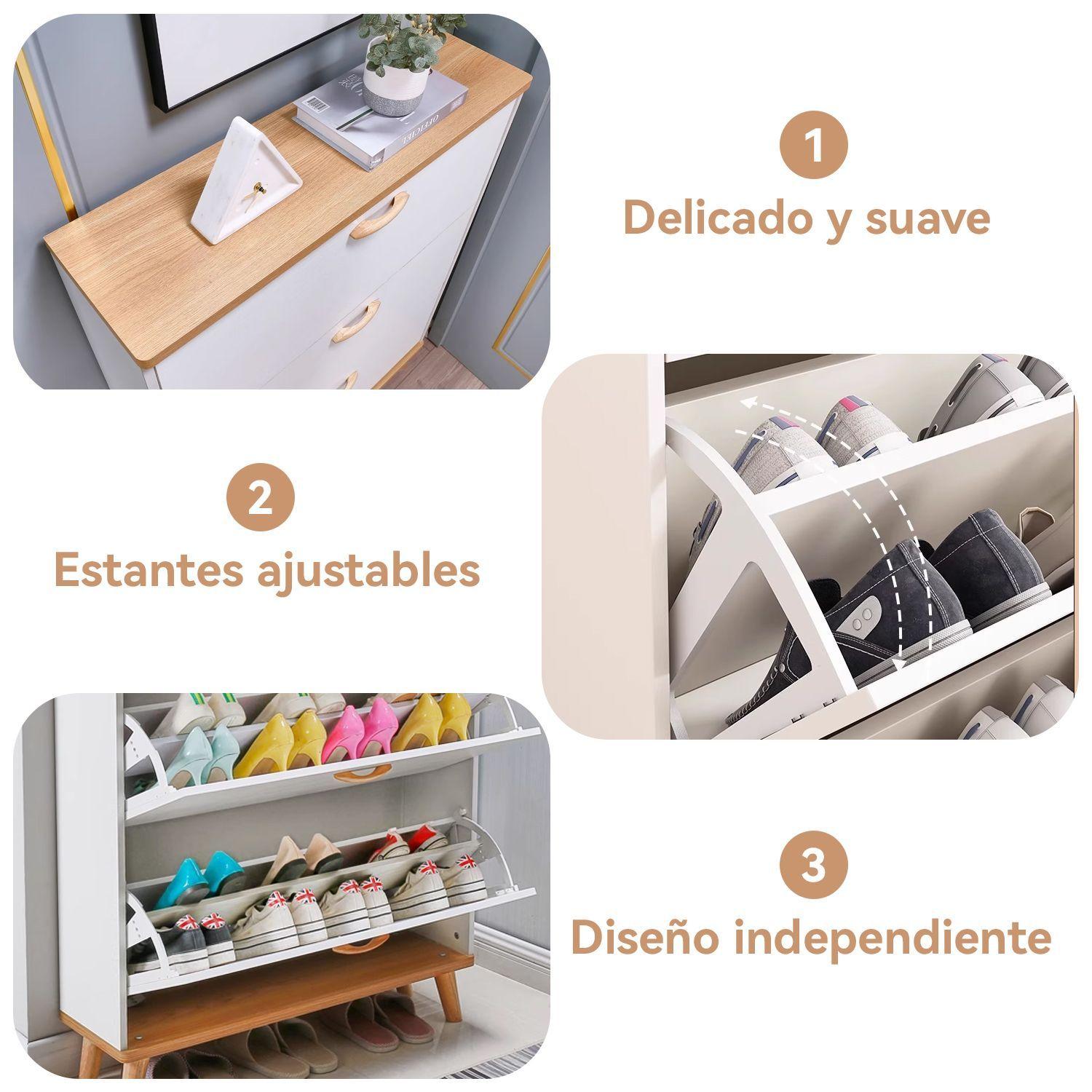 Zapatero Organizador con 3 Puertas y 2 Filas Capacidad 18 Pares-7