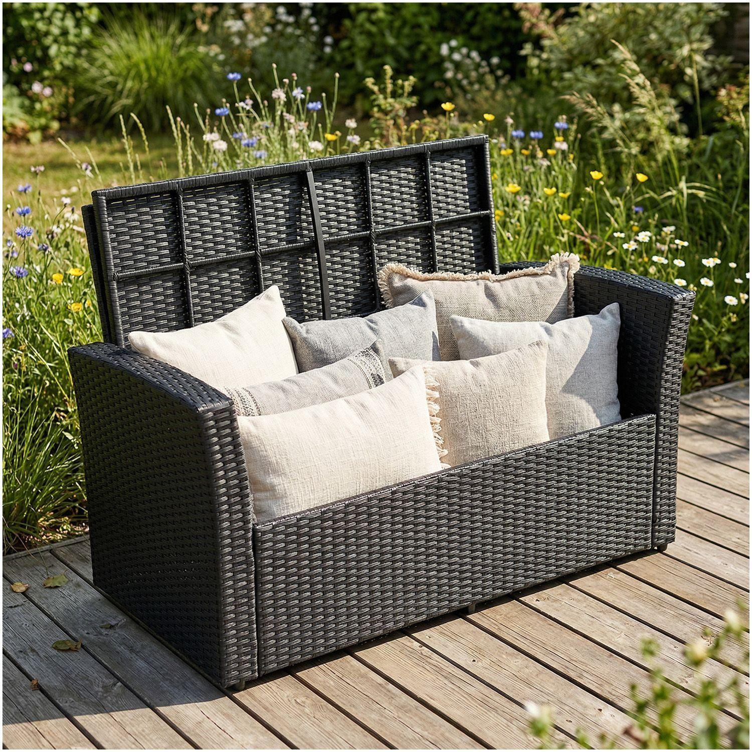 Juego de Living de Terraza 4 Personas de Ratan Sintetico Negro-4