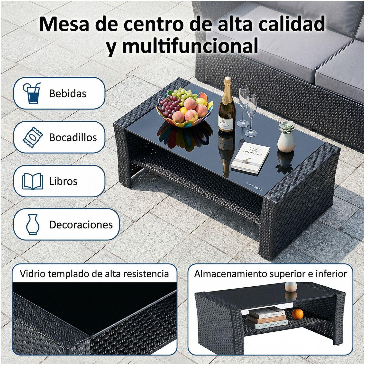 Juego de Living de Terraza 4 Personas de Ratan Sintetico Negro-5