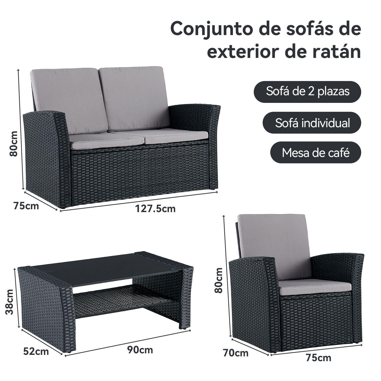 Juego de Living de Terraza 4 Personas de Ratan Sintetico Negro-8