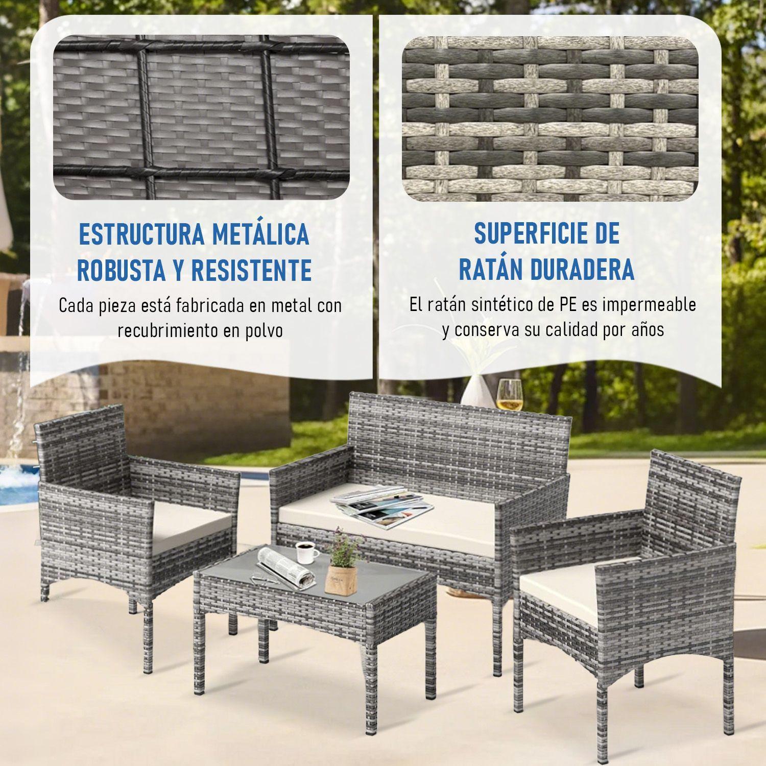 Juego de Living de Terraza Brisa 4 Piezas para Exterior Gris-2