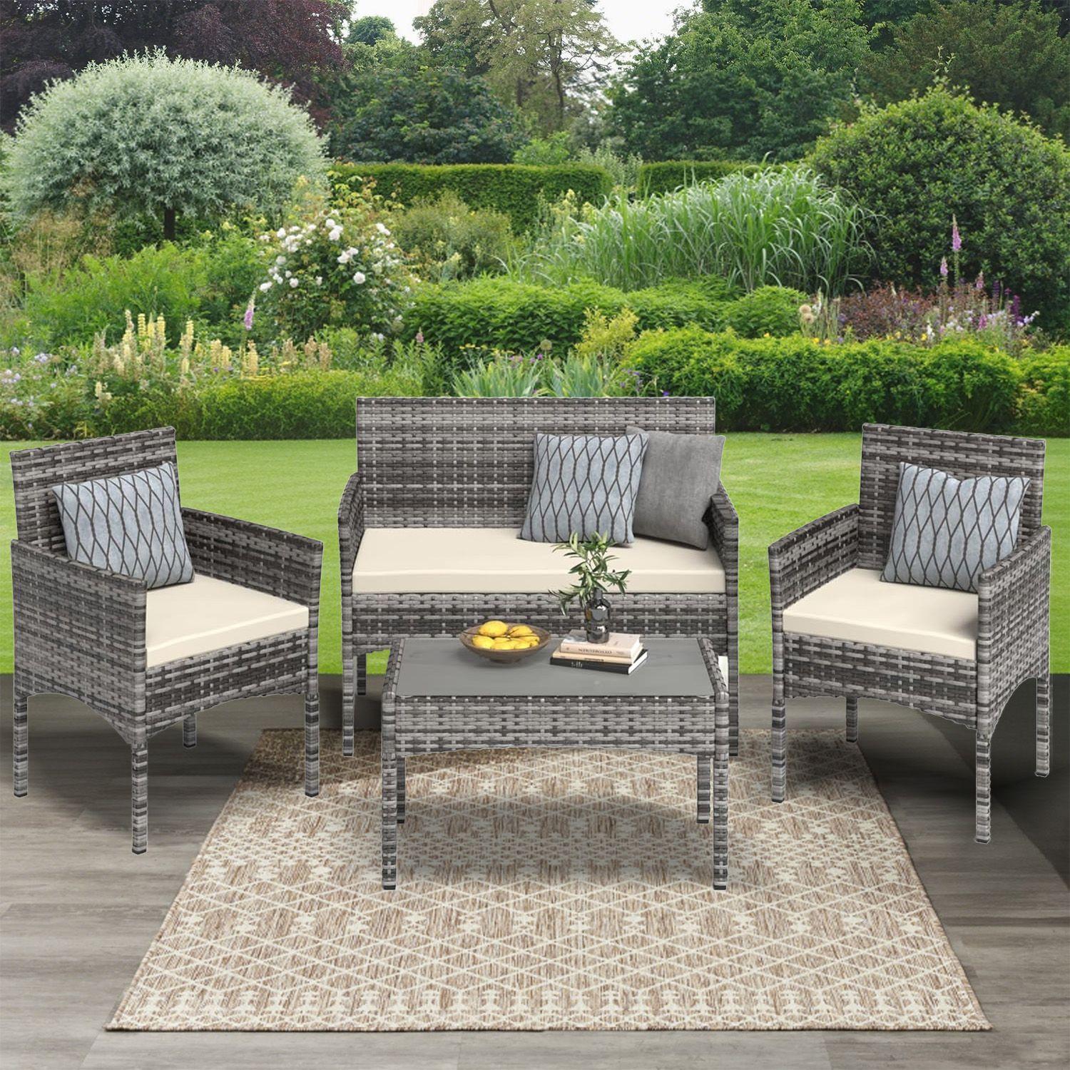 Juego de Living de Terraza Brisa 4 Piezas para Exterior Gris-4
