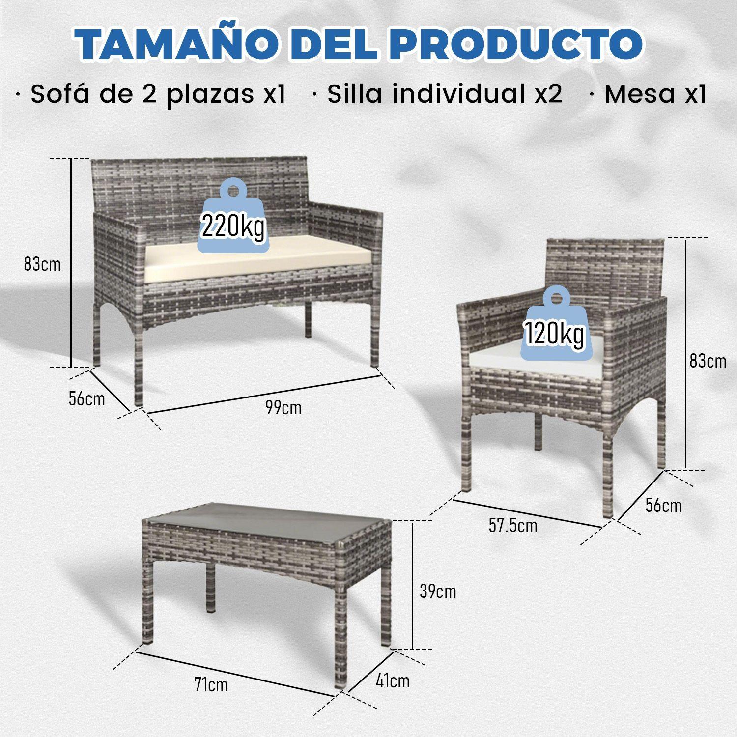 Juego de Living de Terraza Brisa 4 Piezas para Exterior Gris-6
