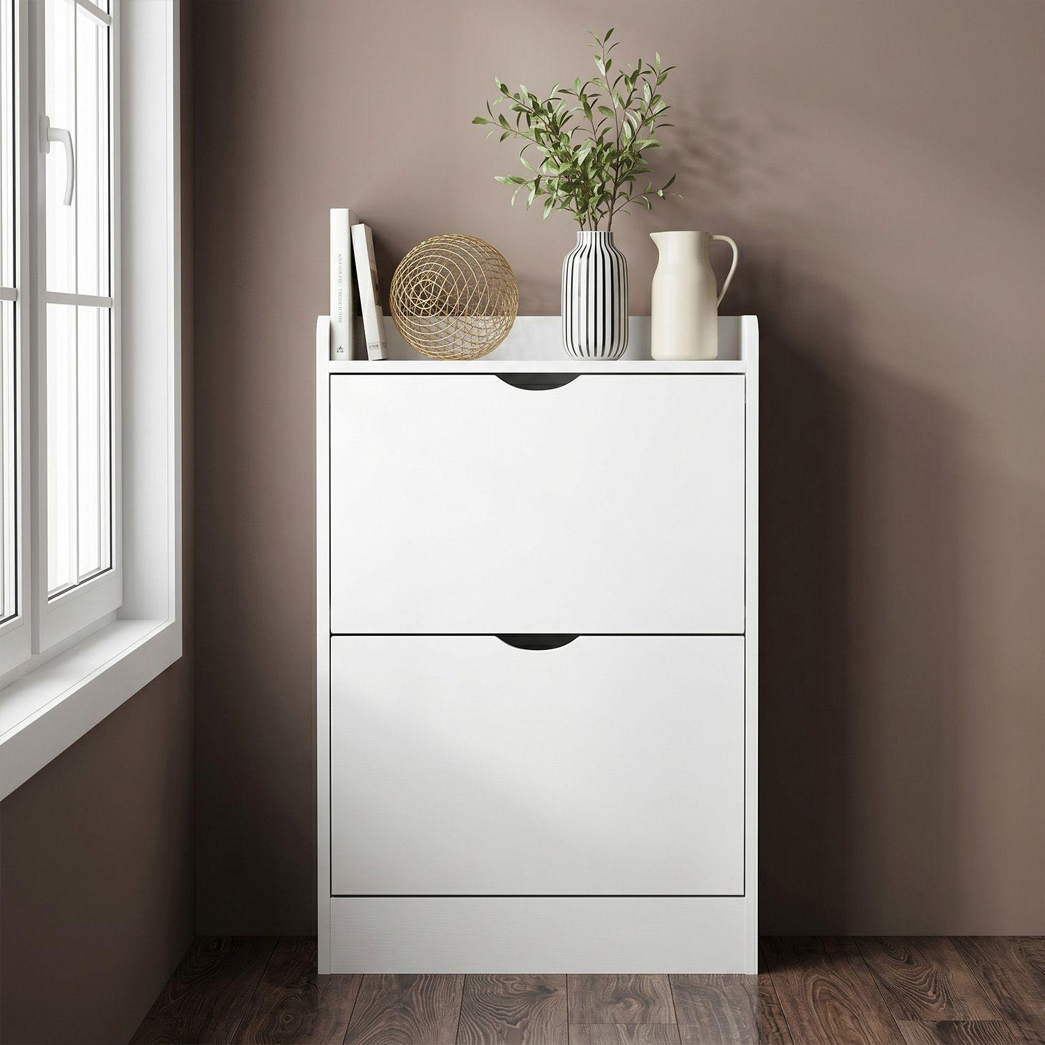 Zapatero Organizador 2 Puertas Abatibles Blanco 50x17x85 cm Moderno-2